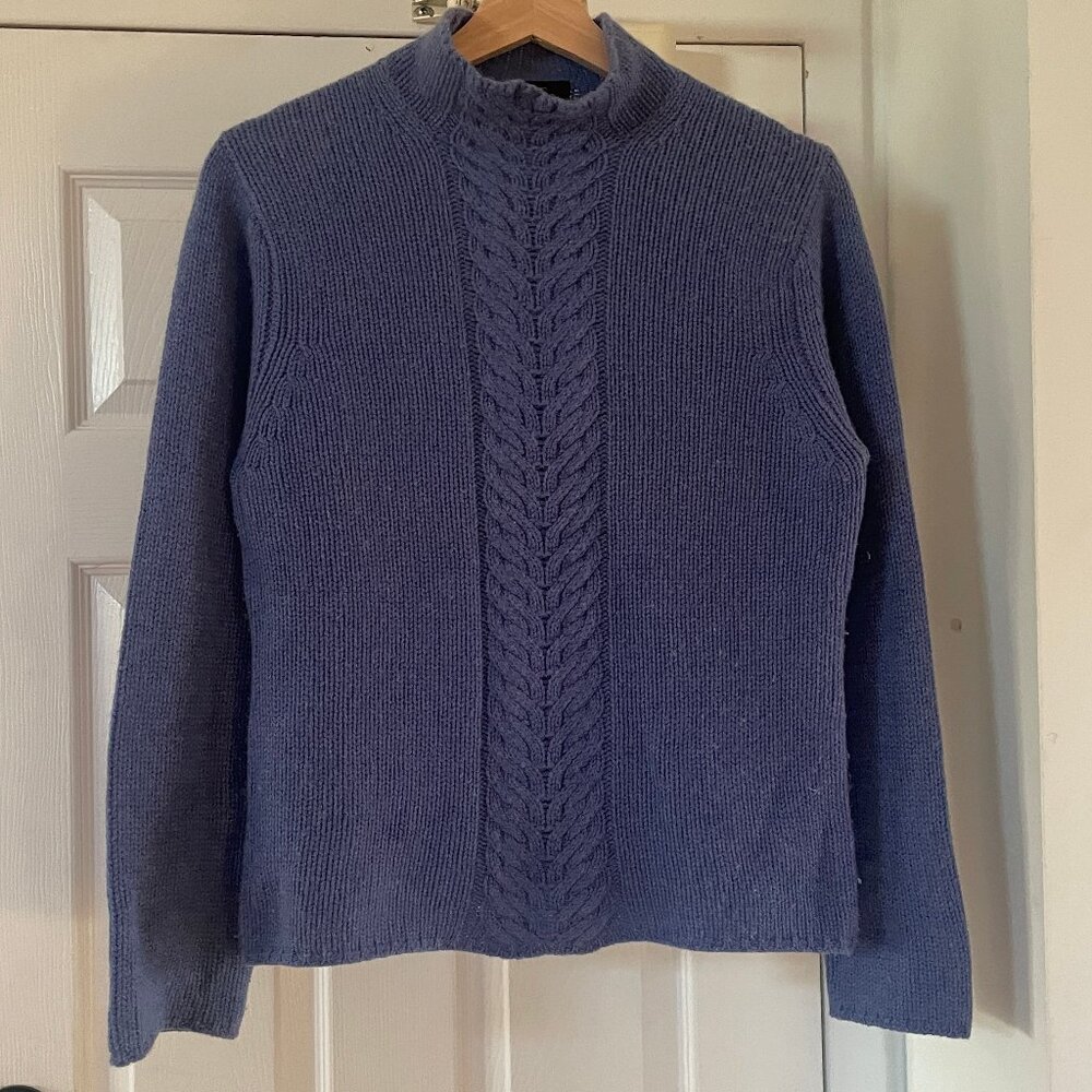 Blue Pure Cashmere Cable Knit Mock Turtleneck Sweater Size Medium